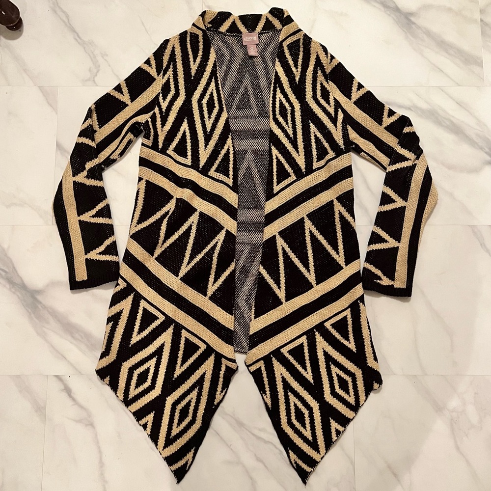 CHICO’S | Gold and Black Aztec Cardigan Sweater